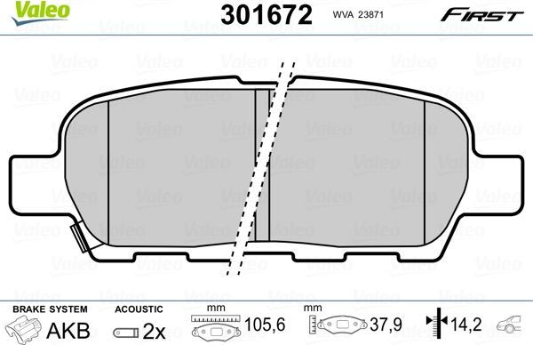 Тормозные колодки Valeo First. Артикул 301672