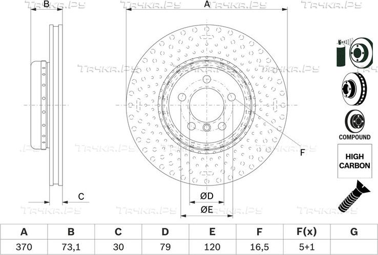 Тормозной диск Bosch передний для BMW 3 VI (F3x) 2012-2021. Артикул 0 986 479 E21