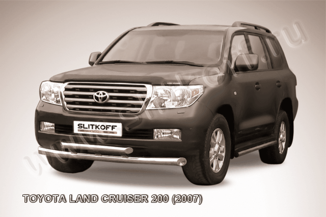 Защита Slitkoff переднего бампера d76/57 двойная для Toyota Land Cruiser 200 2007-2012. Артикул TLC2-011