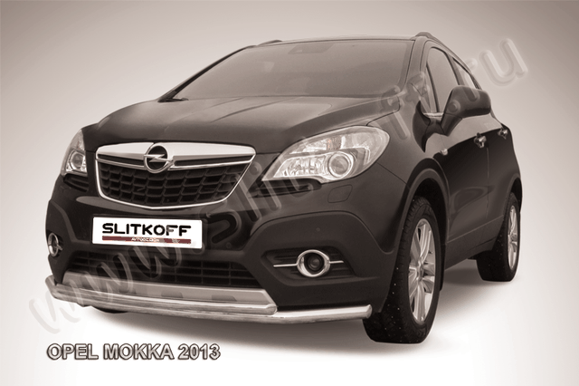 Защита Slitkoff переднего бампера d57/42 двойная длинная для Opel Mokka 2013-2026. Артикул OPMOK13-002