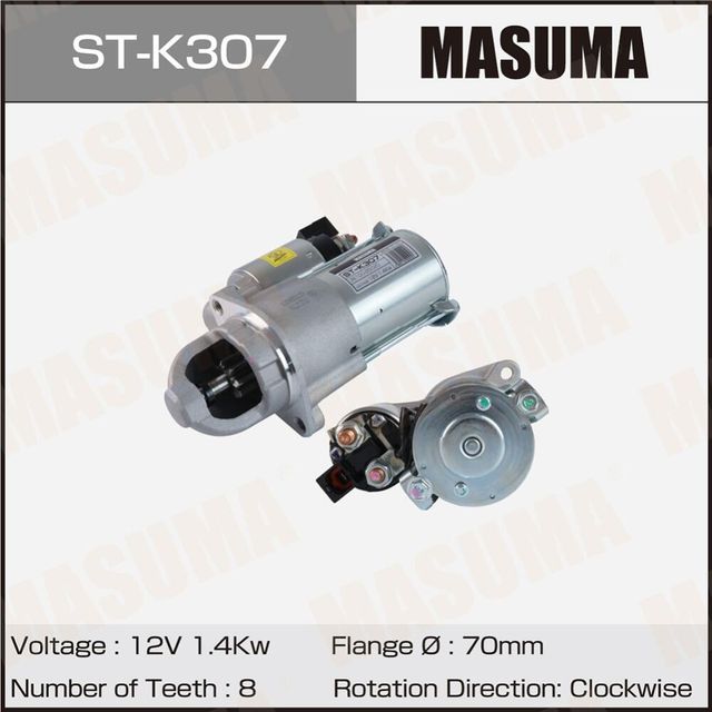 Стартер MASUMA, HYUNDAI / G4GC, G4KA (12V/ 1.4KW). Артикул STK307
