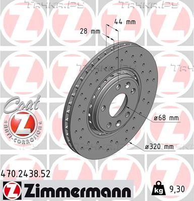 Тормозной диск Zimmermann Sport Coat Z передний для Renault Laguna III 2007-2015. Артикул 470.2438.52
