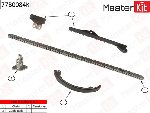 77B0084K Комплект цепи ГРМ NISSAN Primera 2.0i 16V SR20DE 92-01 (без звездочек) (Master KIT). Артикул 77b0084k