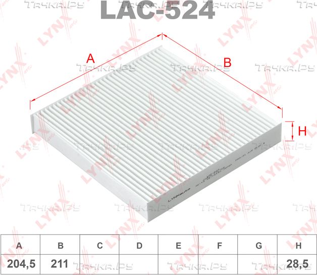 Салонный фильтр LYNXauto для Honda Jazz I 2006-2008. Артикул LAC-524