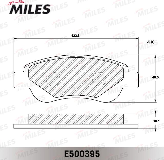 Тормозные колодки Miles (Керамика) передние для Citroen C1 I 2005-2014. Артикул E500395