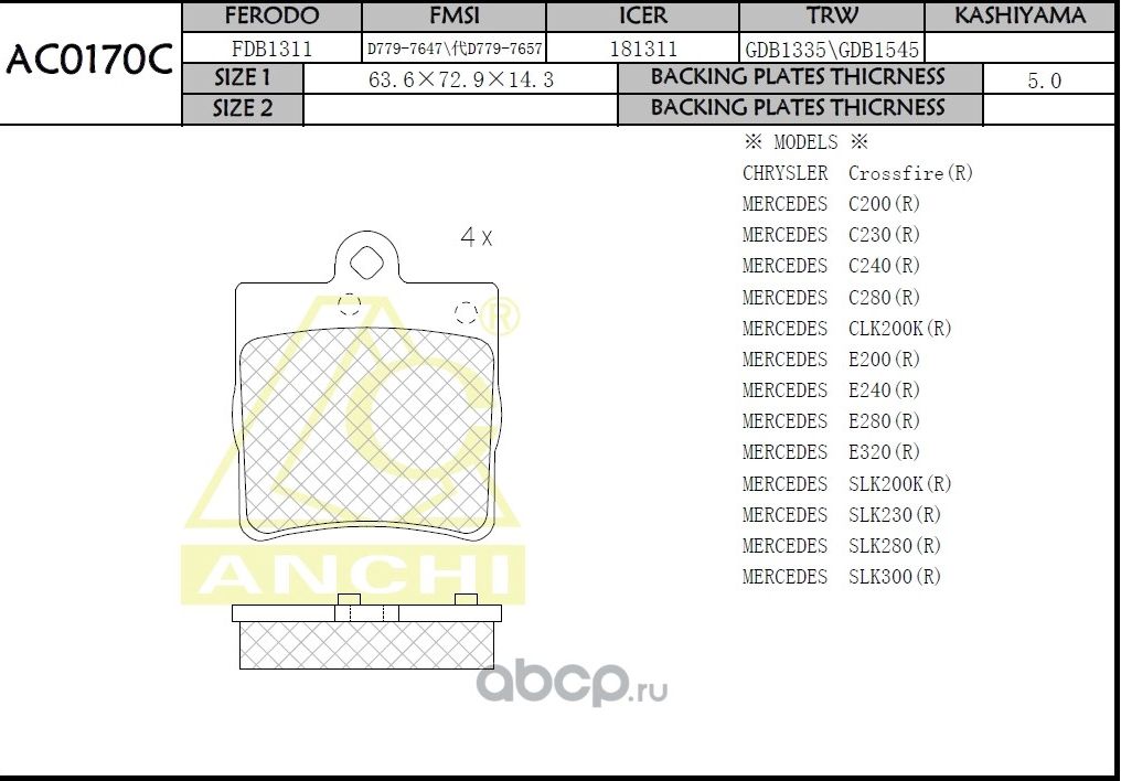 Тормозные колодки ANCHI AC0170C Anchi. Артикул AC0170C