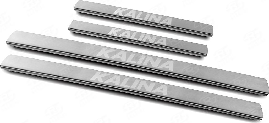 Накладки RusStal на пороги (лист нерж., шлифованный, надпись) для ВАЗ Lada Kalina II 2013-2018. Артикул LAKALIN04-03