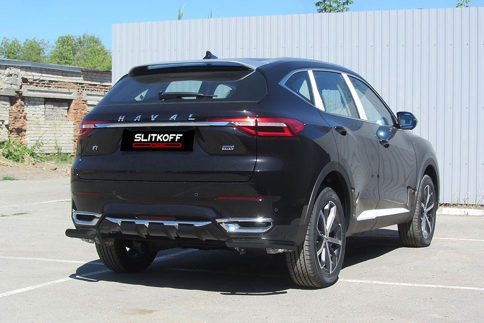 Защита Slitkoff задняя уголки d57 для Haval F7 2019-2026 Черная. Артикул HavF7011B