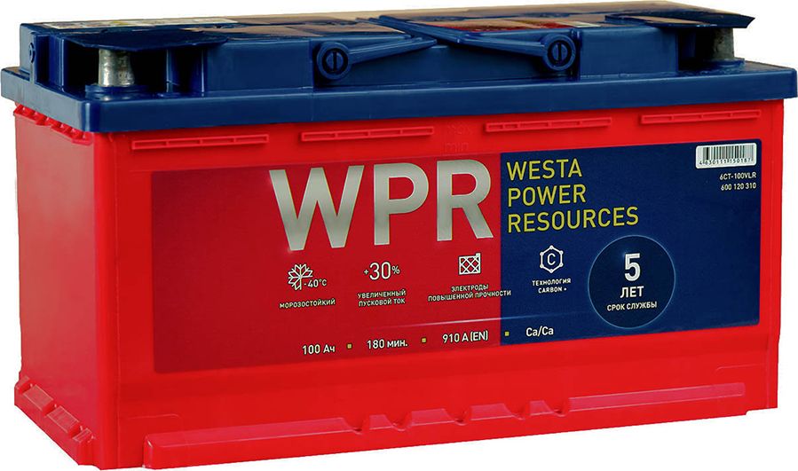 Аккумулятор 6СТ-100VLR 100Ah 910A 353х175х190 полярность 0 (WPR). Артикул 600120310