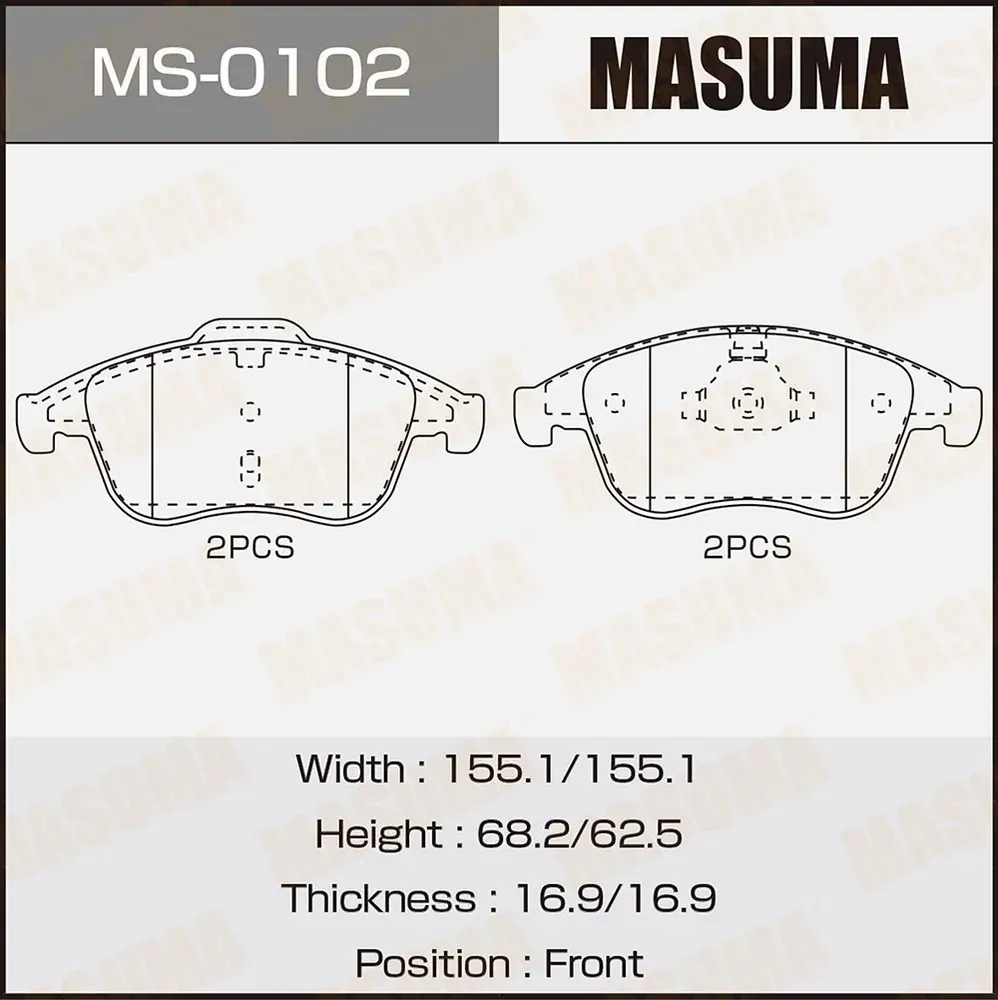 Колодки дисковые MASUMA, AN-4664K, P68047 front (1 6) Masuma. Артикул MS0102