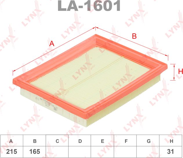 Воздушный фильтр LYNXauto. Артикул LA-1601