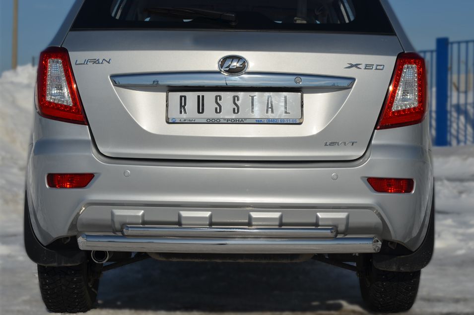Защита RusStal заднего бампера 76х42 дуга для Lifan X60 2012-2016. Артикул LFZ-001245