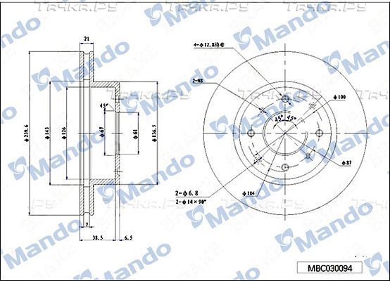 Тормозной диск Mando передний для Honda Civic V 1991-1995. Артикул MBC030094