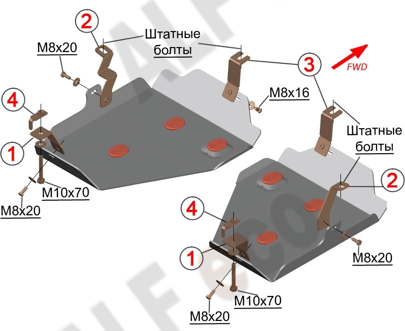 Защита Alfeco для топливного бака (2 части) Land Rover Discovery Sport 2014-2019. Артикул ALF.38.14