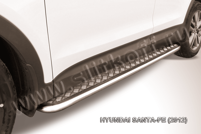 Пороги Slitkoff труба d42 с листом для Hyundai Santa Fe III 2012-2018. Артикул HSFT12-004