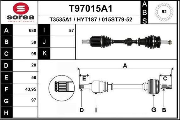 Полуось (привод в сборе, приводной вал) EAI. Артикул T97015A1