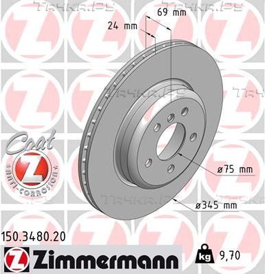 Тормозной диск Zimmermann Coat Z задний для BMW 6 III (F06/F13/F12) 2011-2018. Артикул 150.3480.20
