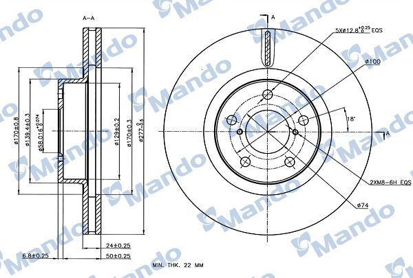 Тормозной диск Mando передний для Subaru Forester III 2008-2013. Артикул MBC035405
