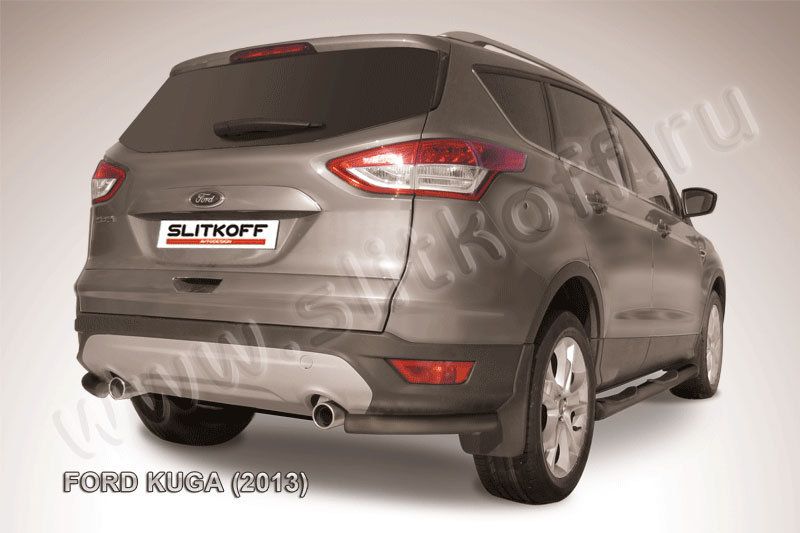 Защита Slitkoff задняя d57 уголки ЧЕРНАЯ матовая для Ford Kuga II 2013-2016. Артикул FKG13-009B