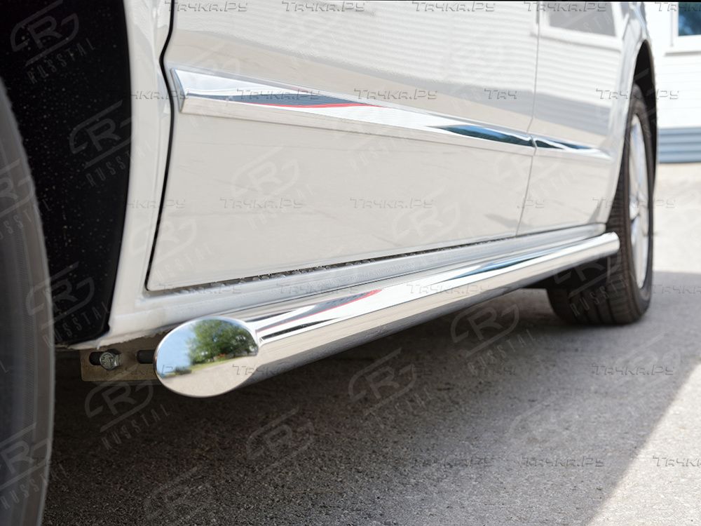 Защита порогов RusStal труба d63 правый (вариант 1) для Volkswagen Transporter T6 (длинная база) 2015-2026. Артикул VTCT-0023351