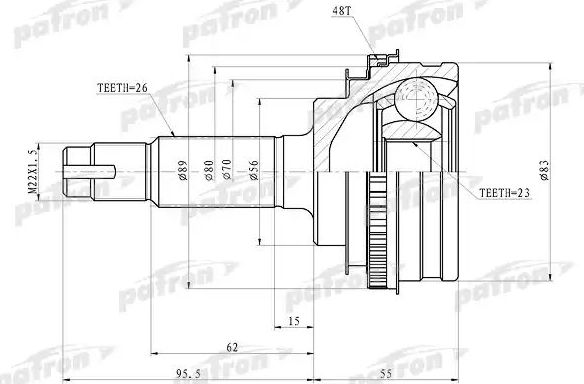 Шрус наружный (граната) Patron передний для Toyota Paseo I (L40) 1988-1995. Артикул PCV4006