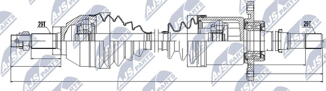 Полуось (привод в сборе, приводной вал) NTY передняя для Nissan Qashqai I 2007-2013. Артикул NPW-NS-043