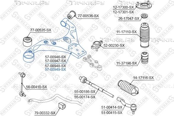 Поперечный рычаг передней подвески Stellox правый для Kia Ceed I 2006-2012. Артикул 57-00949-SX