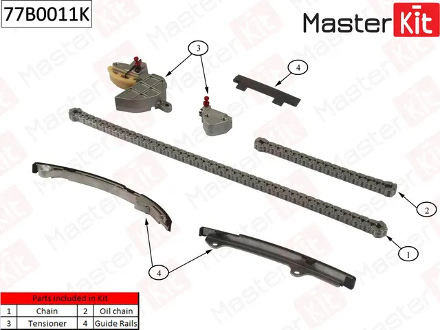 77B0011K Комплект цепи ГРМ NISSAN X-Trail/Primera 2.0i-2.5i QR20/QR25 01- (без звездочек) (Master KIT) Master KIT. Артикул 77b0011k