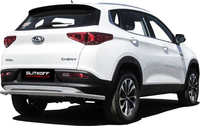 Защита Slitkoff заднего бампера d42 длинная  для Chery Tiggo 7 2016-2026 Серебристая. Артикул CT7-007S