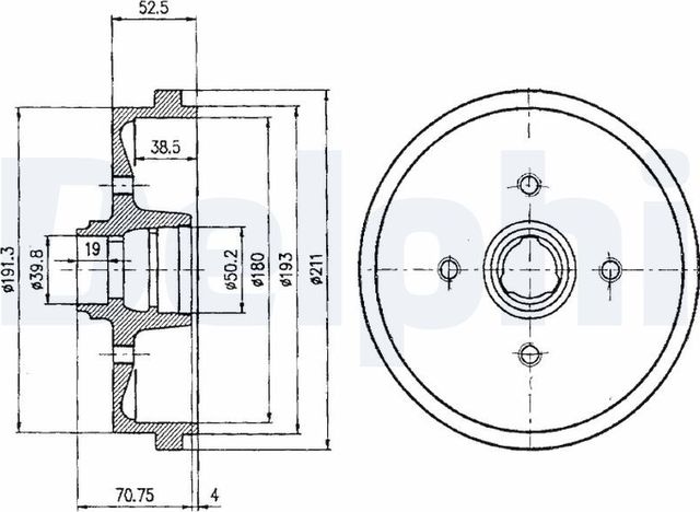 Тормозной барабан Delphi задний для Audi 80 III (B2) 1978-1986. Артикул BF96