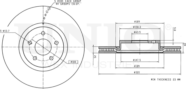 Диск тормозной (Unio). Артикул BRD-20322