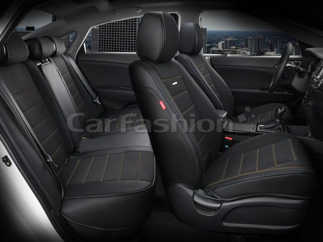 Чехлы универсальные каркасные CarFashion 5D Mayer Plus на сидения авто, цвет Черный/Черный/Желтый. Артикул 27003