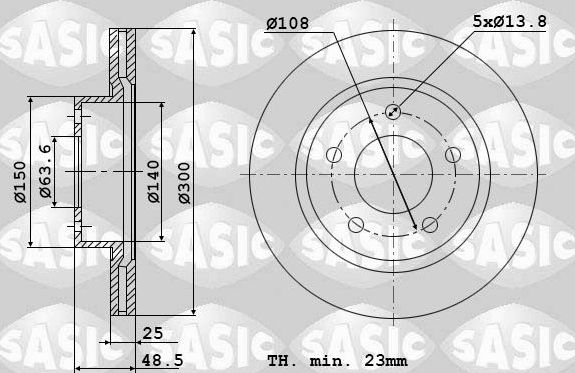 Тормозной диск Sasic передний для Volvo S40 II 2004-2012. Артикул 6106008