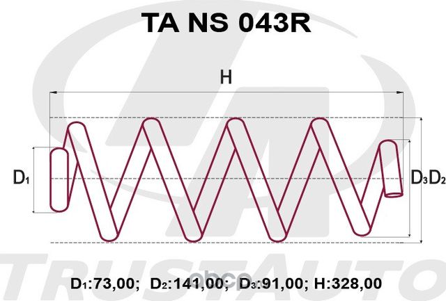 Пружина подвески усиленная (Trustauto). Артикул TANS043R