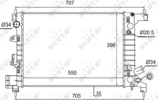 Радиатор охлаждения двигателя NRF (алюминий). Артикул 58504