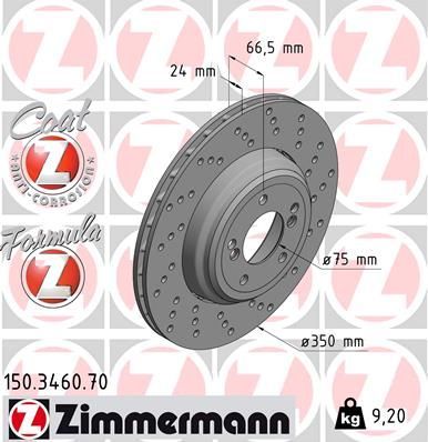 Тормозной диск Zimmermann Formula Z Coat Z задний правый для BMW 1 I (E82/E88) 2011-2012. Артикул 150.3460.70