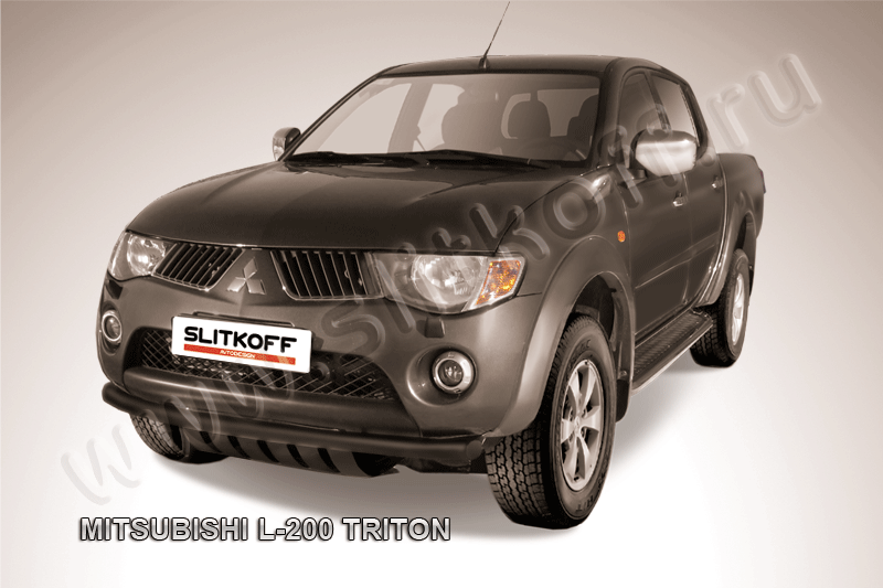 Защита Slitkoff переднего бампера d57 ЧЕРНАЯ матовая для Mitsubishi L200 IV Triton 2006-2015. Артикул ML010B