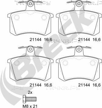 Тормозные колодки Breck задние для Audi 100 III (C3) 1982-1990. Артикул 21144 00 704 00