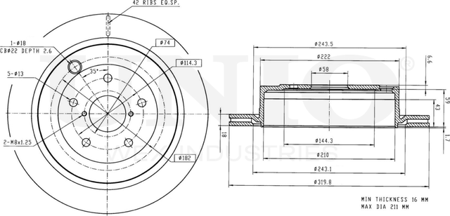 Диск тормозной (Unio). Артикул BRD-20242