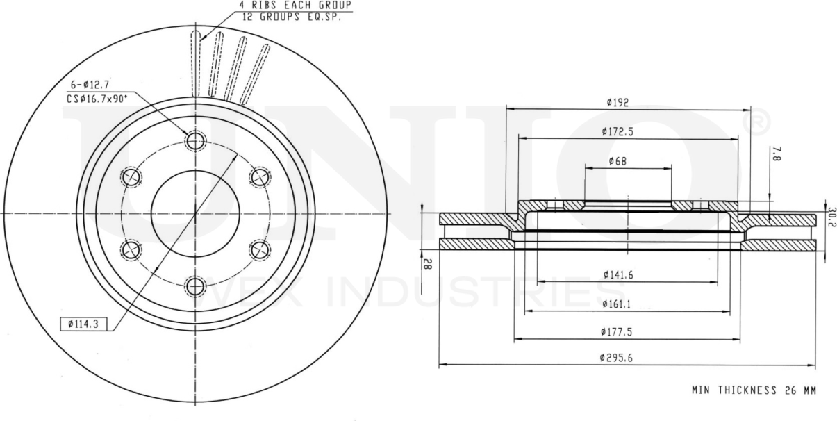 Диск тормозной (Unio). Артикул BRD-20319
