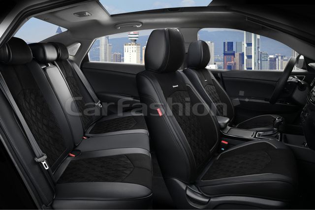 Чехлы универсальные каркасные CarFashion 5D Diamond Plus на сидения авто, цвет Черный/Черный/Черный. Артикул 27027