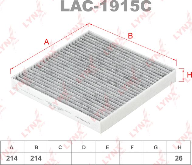 Салонный фильтр LYNXauto для Smart Fortwo III (C453, A453) 2014-2024. Артикул LAC-1915C
