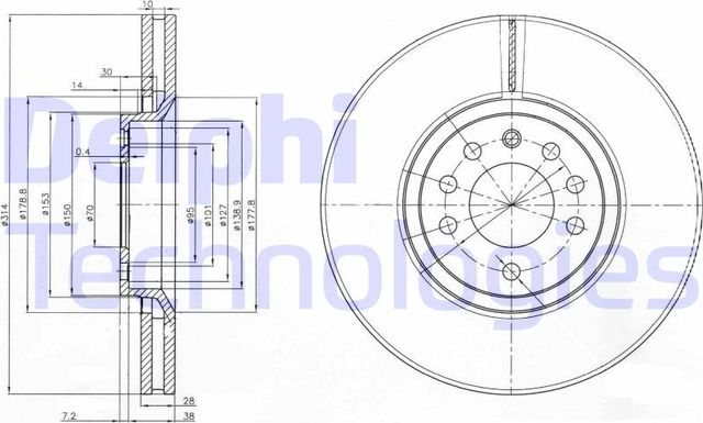 Тормозной диск Delphi передний для Saab 9-3 II 2002-2015. Артикул BG3973