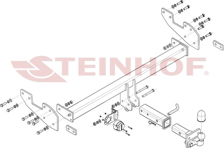 Фаркоп Steinhof под американский квадрат для Toyota Hilux VIII 4WD (двойная кабина, без силового бампера) 2015-2026. Артикул T-153