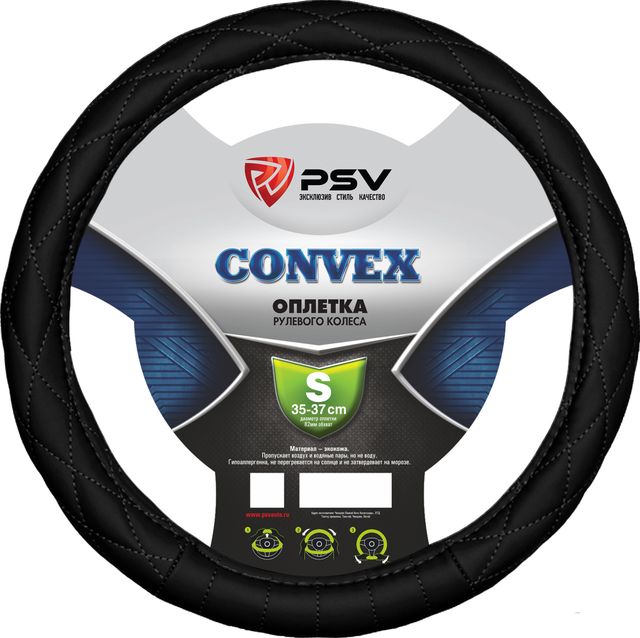 Оплётка на руль PSV Convex (размер S, экокожа, цвет ЧЕРНЫЙ). Артикул 114330