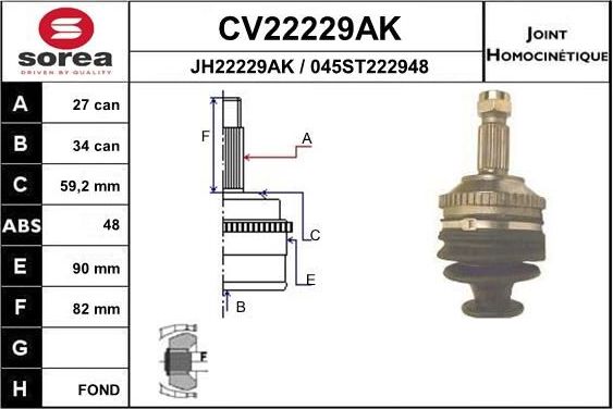 Шрус внутренний (граната) EAI передний для Citroen Jumpy I 1995-2006. Артикул CV22229AK