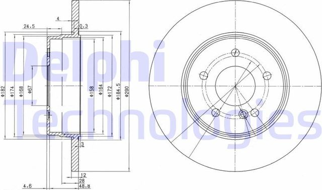 Тормозной диск Delphi задний для Mercedes-Benz E-Класс II (W210, S210) 1995-2003. Артикул BG3602