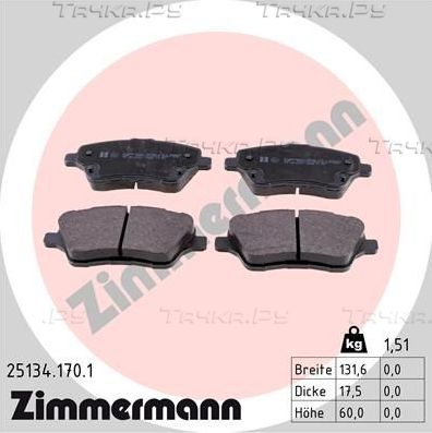 Тормозные колодки Zimmermann передние для Ford Transit Courier I 2014-2026. Артикул 25134.170.1