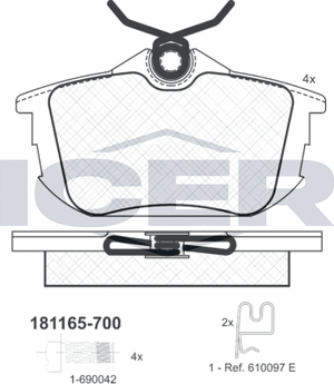 Тормозные колодки Icer задние для Mitsubishi Colt VI (Z20/Z30) 2004-2012. Артикул 181165-700