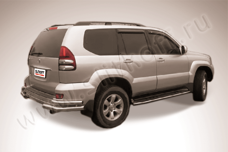Защита Slitkoff задняя d76/42 уголки двойные для Toyota Land Cruiser Prado 120 2002-2009. Артикул TLCP005